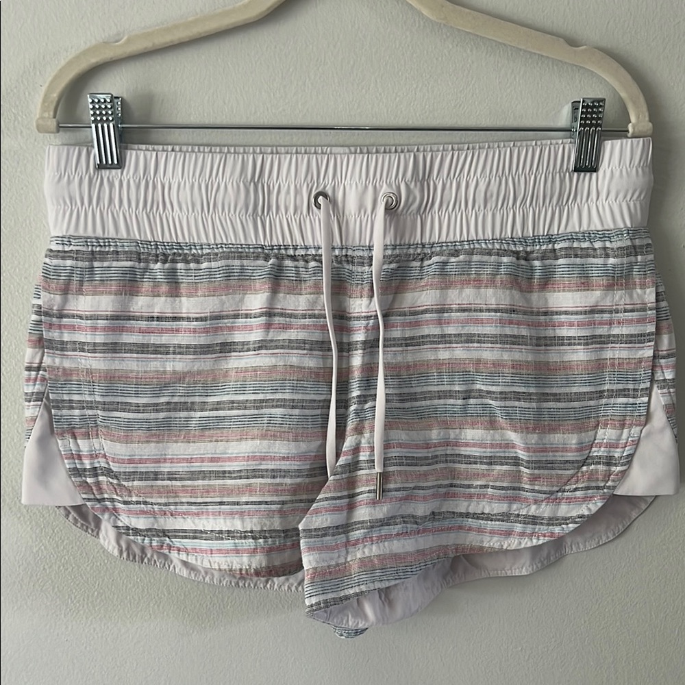 Athleta Striped Cabo linen shorts - Pink and Gray